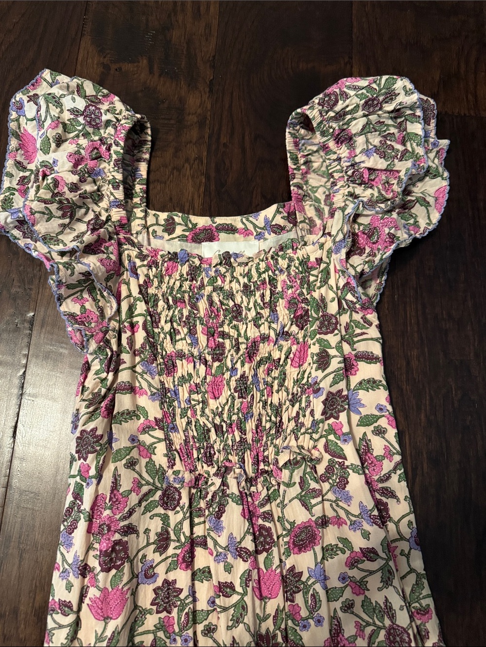 Cleobella- Women’s Floral Smocked Maxi Dress - Pink & Green - Picture 2 of 3
